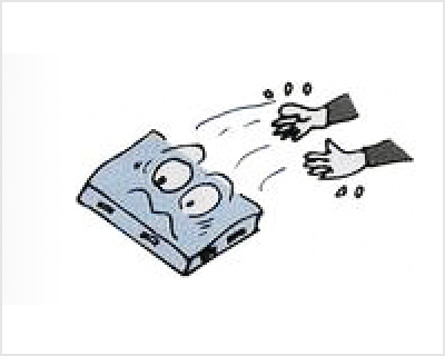 젖은 손 운반 주의